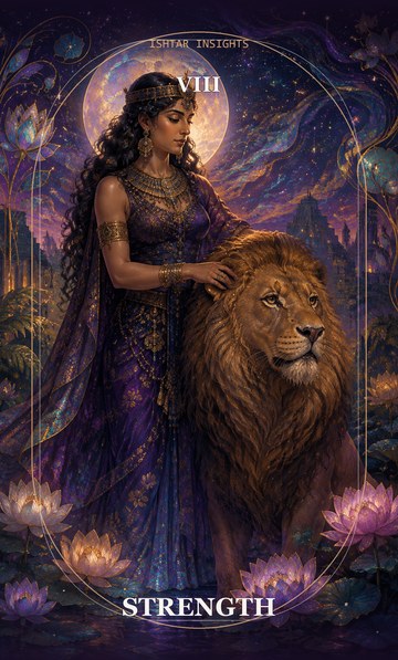 Strength, from the Ishtar Insights tarot deck