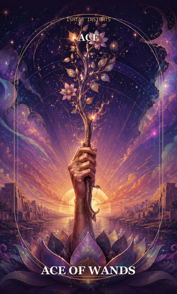Ace of Wands, from the Ishtar Insights tarot deck
