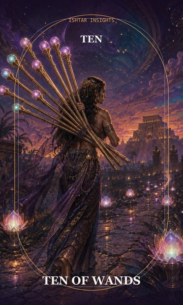 Ten of Wands, from the Ishtar Insights tarot deck