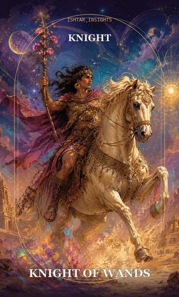 Knight of Wands, from the Ishtar Insights tarot deck