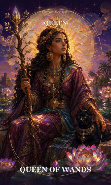 Queen of Wands, from the Ishtar Insights tarot deck