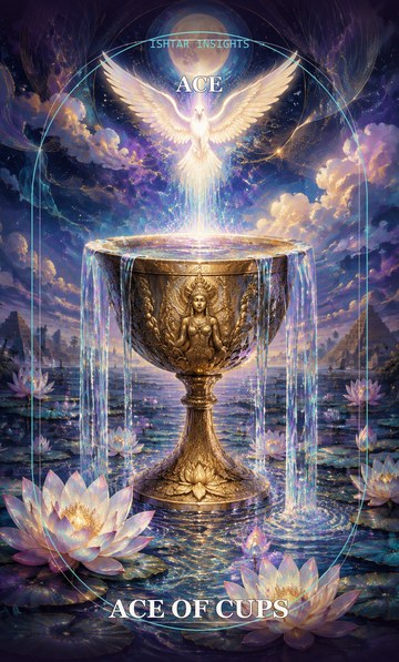 Ace of Cups, from the Ishtar Insights tarot deck