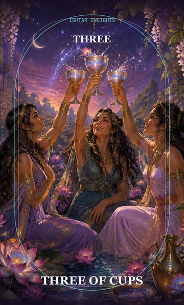 Three of Cups, from the Ishtar Insights tarot deck