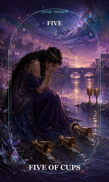 Five of Cups, from the Ishtar Insights tarot deck