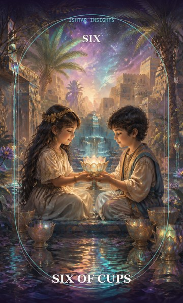 Six of Cups, from the Ishtar Insights tarot deck
