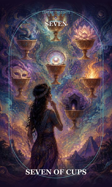 Seven of Cups, from the Ishtar Insights tarot deck