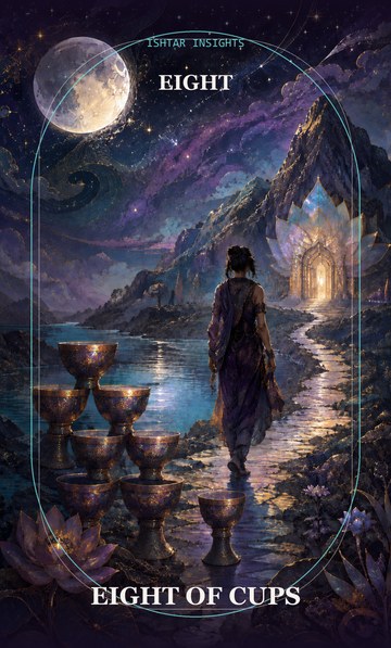 Eight of Cups, from the Ishtar Insights tarot deck