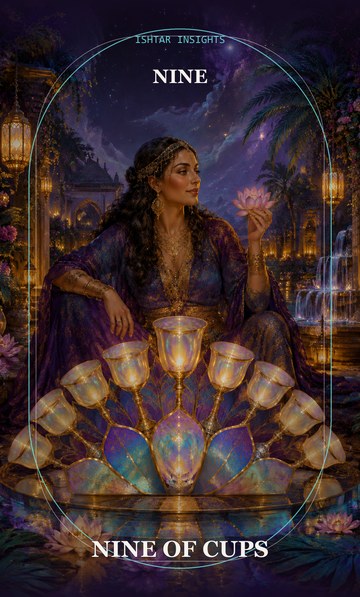 Nine of Cups, from the Ishtar Insights tarot deck