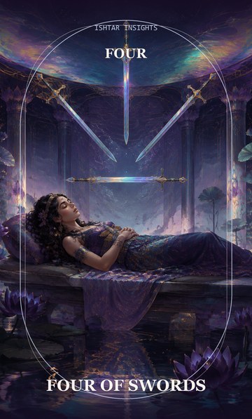 Four of Swords, from the Ishtar Insights tarot deck