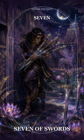 Seven of Swords, from the Ishtar Insights tarot deck