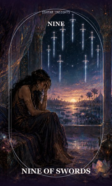 Nine of Swords, from the Ishtar Insights tarot deck