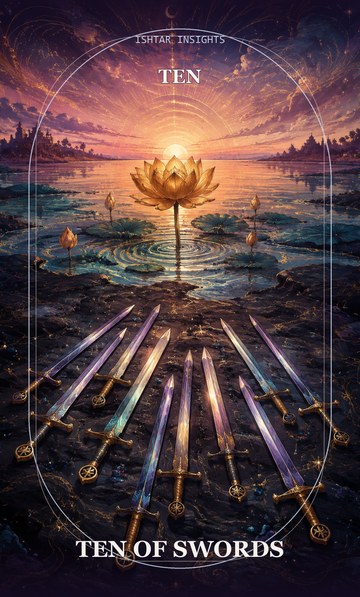 Ten of Swords, from the Ishtar Insights tarot deck