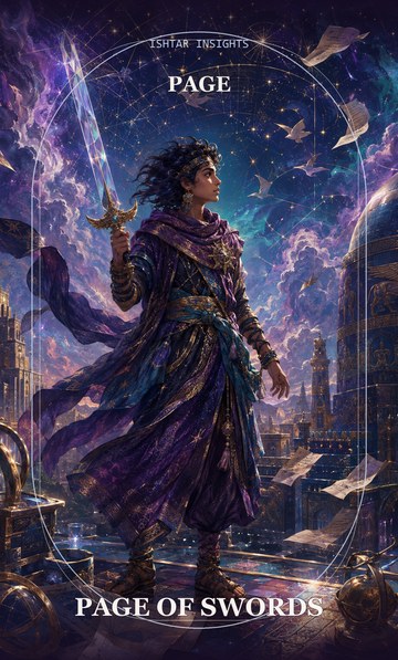 Page of Swords, from the Ishtar Insights tarot deck