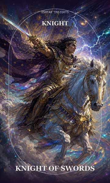 Knight of Swords, from the Ishtar Insights tarot deck