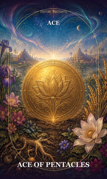 Ace of Pentacles, from the Ishtar Insights tarot deck