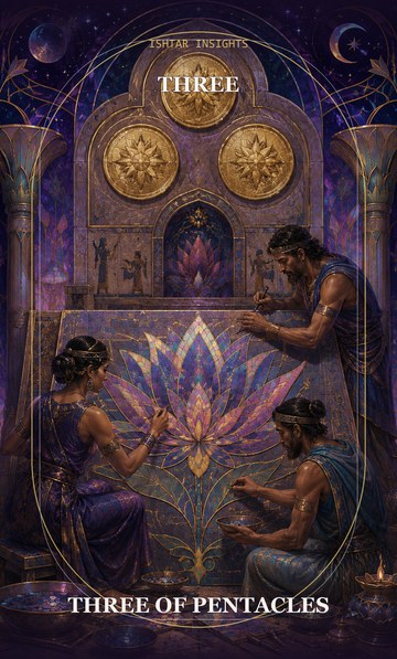 Three of Pentacles, from the Ishtar Insights tarot deck