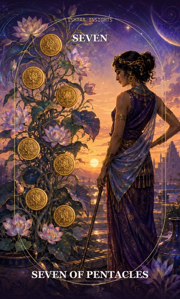Seven of Pentacles, from the Ishtar Insights tarot deck