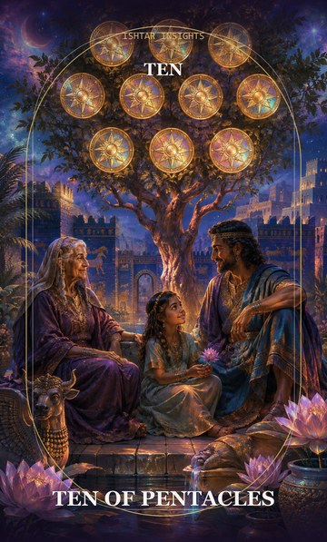 Ten of Pentacles, from the Ishtar Insights tarot deck