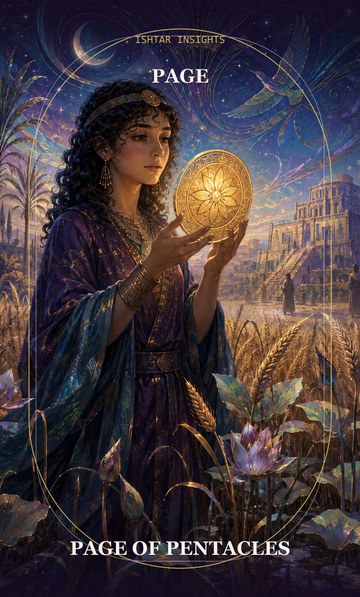 Page of Pentacles, from the Ishtar Insights tarot deck